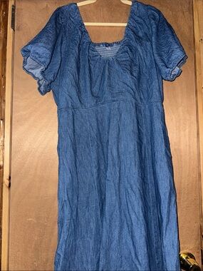 Old Navy Blue Women's Denim-Style Puff Sleeve Dress XXL